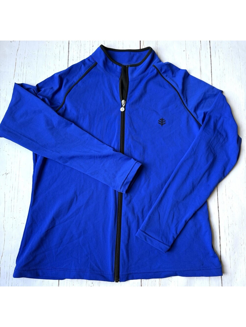 Coolibar Macarella Water Jacket Womens Sz L Blue Long Sleeve Full Zip UPF 50+